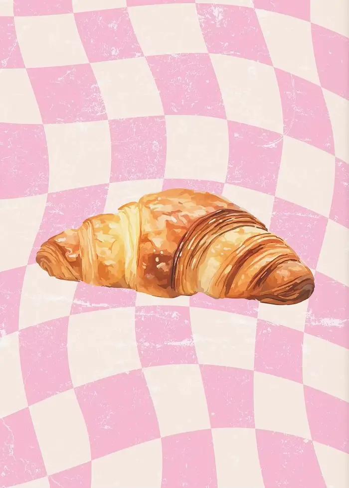 Pâtes Croissant café à la mode manger rose cerise citron figue citation affiche toile peinture impre
