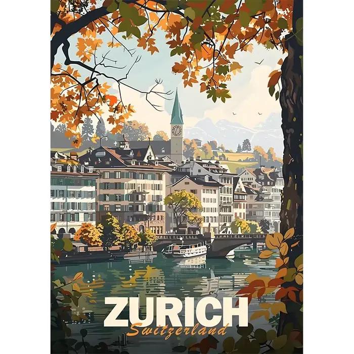 Peinture à l'huile par numéros, affiches de voyage sur les villes touristiques, New York, Kyoto, pei