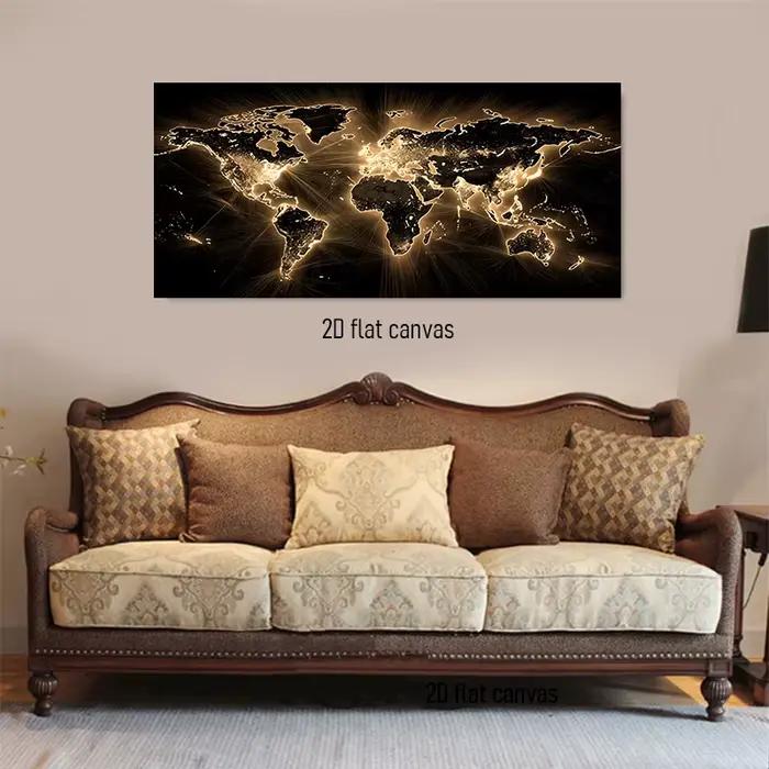 1 pièces moderne noir or carte du monde décoration peinture salon canapé fond tenture murale peintur