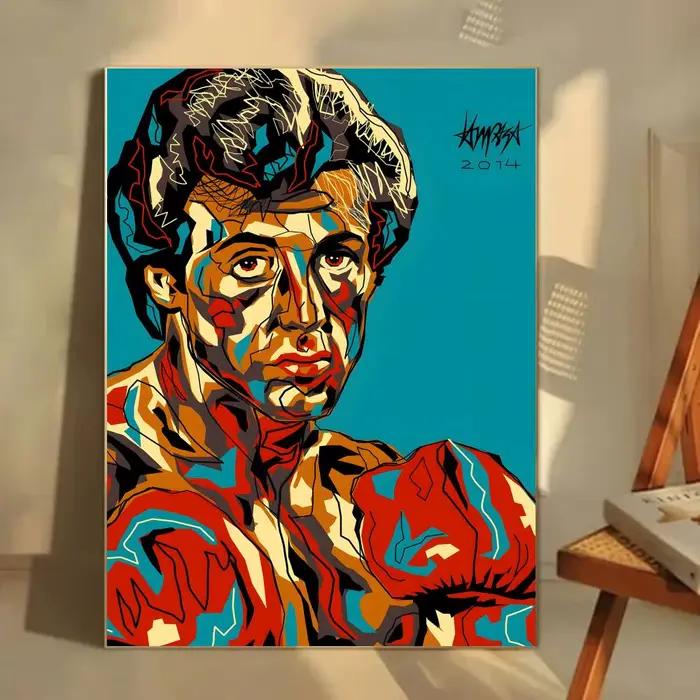 Affiche de style artistique de film « Gritty Action S-Sylvester Stallone Boxing Legend » HD, autocol