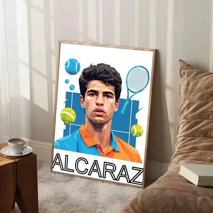 Affiche murale de Carlos Alcaraz, prodige du tennis dynamique, peinture murale artistique pour salon