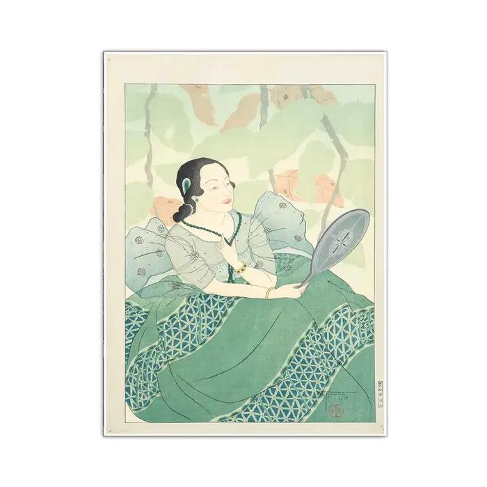 Paul Jacoulet Motifs de peinture à l'huile sur le thème oriental Lignes délicates et tonalités vibra