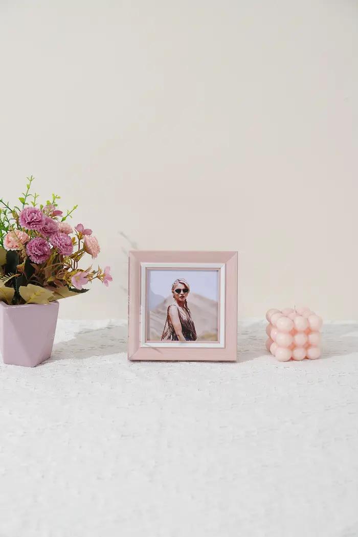 Cadre photo de luxe en poudre nordique, cadre photo en plastique avec plexiglas HD, cadre photo rose