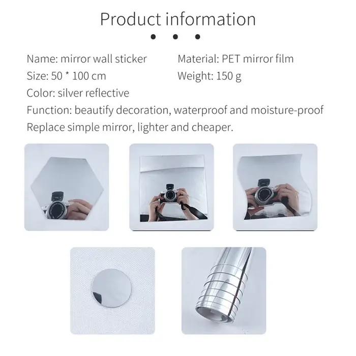 Autocollant mural pour miroir, 1 pièce, Film adhésif auto-adhésif pour décorations de salle de bains