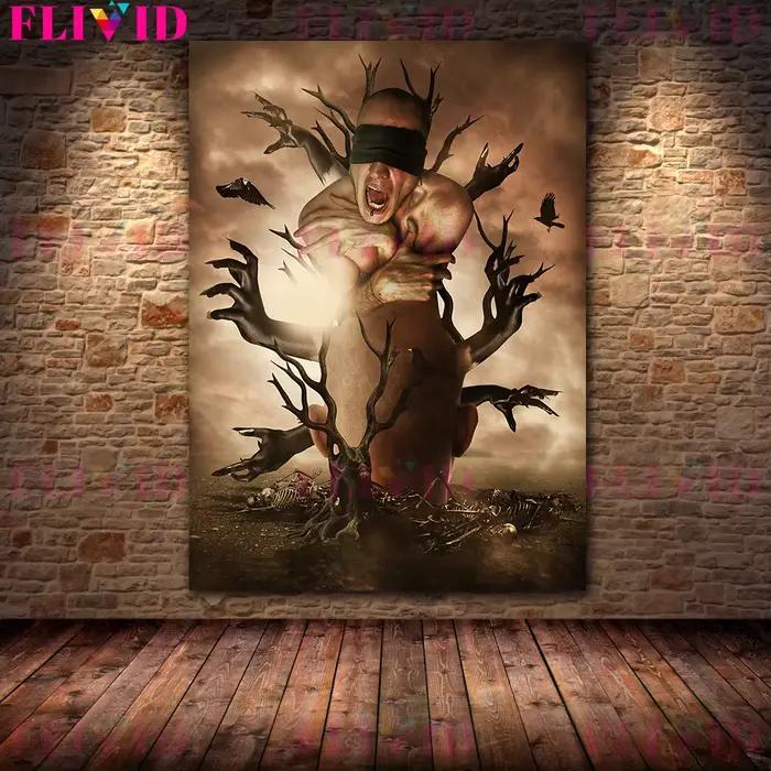 Toile d'art mural sur la peur et la solitude, sorcellerie mystérieuse, peinture avec boîte Pandora e