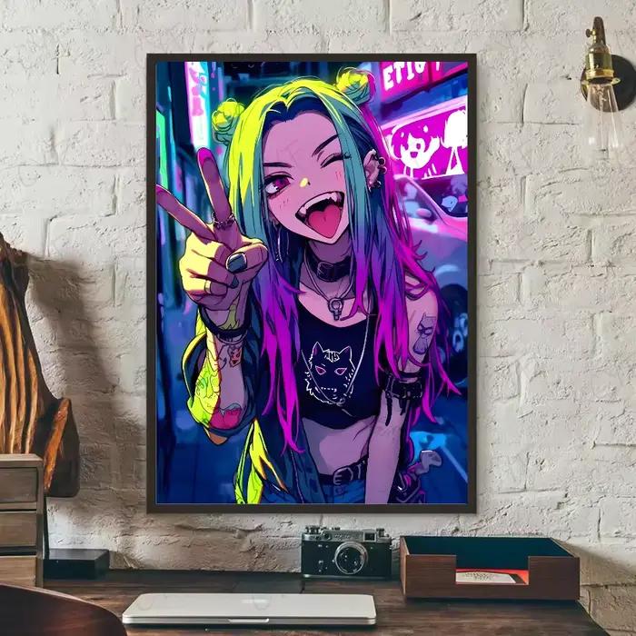Cool Cyberpunk fille affiche HD art mur collant étanche maison salon chambre bar décoration esthétiq