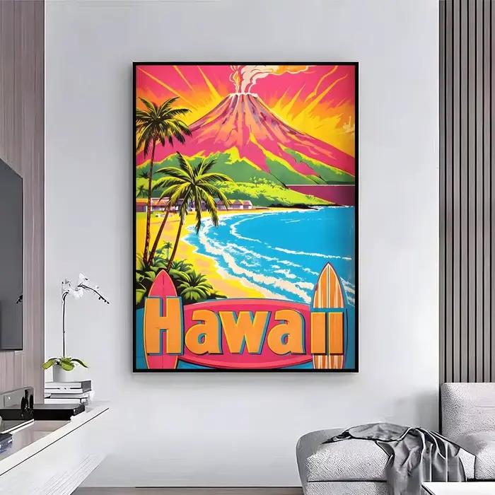 Affiche sur le thème des îles hawaïennes, autocollante HD, imperméable, facile à appliquer, décorati