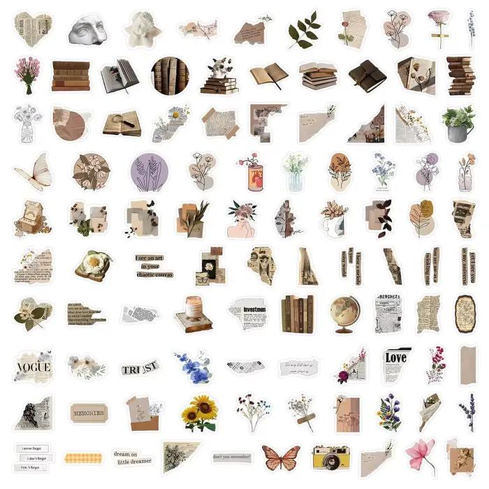 Pack d'autocollants de style vintage, 100 pièces, décalcomanies esthétiques rétro pour journaux et s