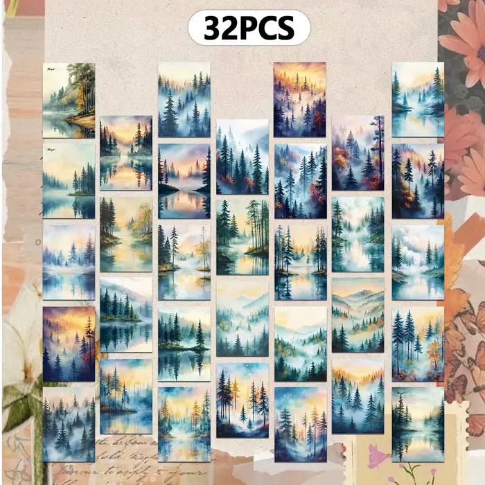 32 cartes postales sur le thème de la forêt secrète, autocollants muraux, cartes de correspondance,