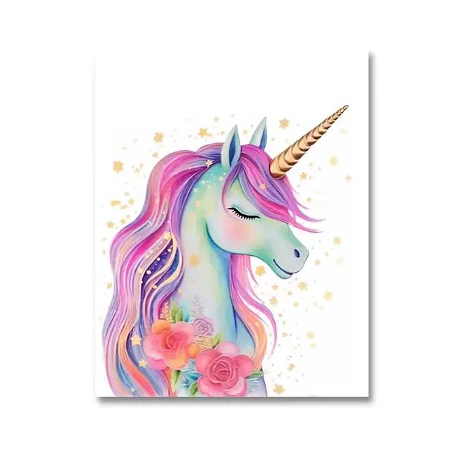 Art mural licorne, affiche de licorne imprimable, décor de chambre de filles, peinture sur toile à p
