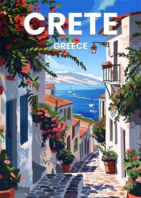 Affiches d'art sur toile modernes sur le thème des villes de voyage : Santorin, Rome, Crète, Paris,