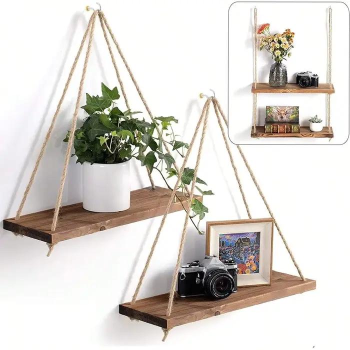 Étagère Murale Flottante en Corde de Chanvre, Balançoire en Bois, Décoration de Jardin, Maison, Salo