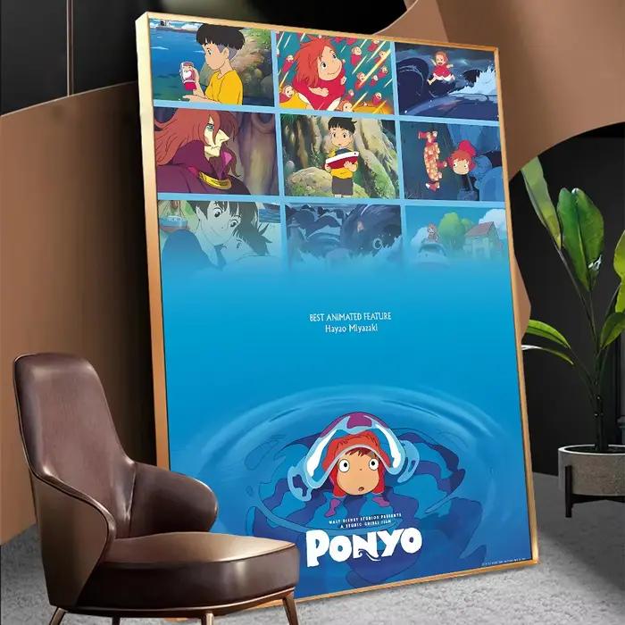 Affiches de dessin animé Studio Ghibli p-ponyo, affiches autocollantes de qualité HD, affiches d'art