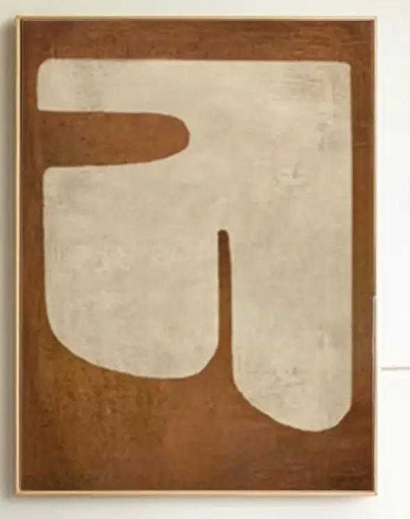 Peinture abstraite marron sur toile, art mural abstrait marron et beige, peinture géométrique beige