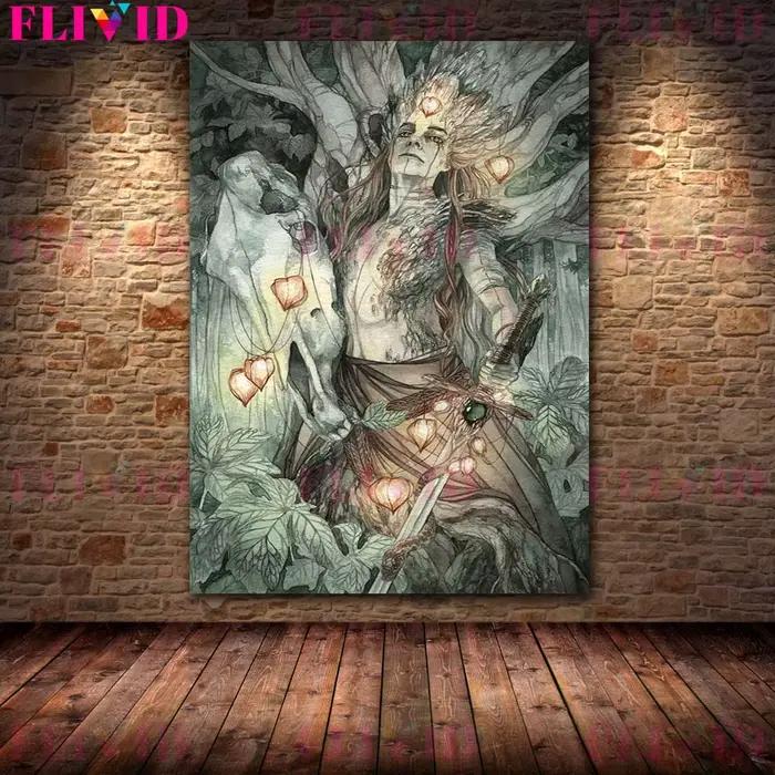 Toile d'art mural abstrait avec les elfes de la Jungle et la forêt magique, peinture sur bois, Saint