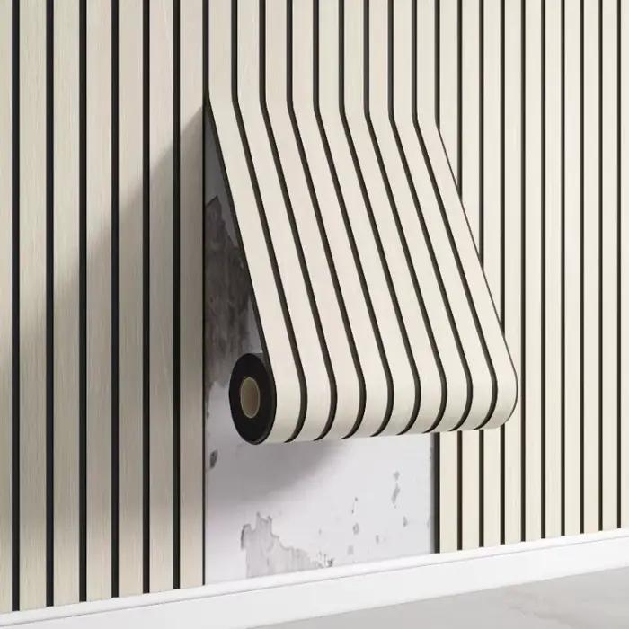 Panneaux muraux à motif de grille en bois 3D, papier peint imperméable et Durable, autocollants mura