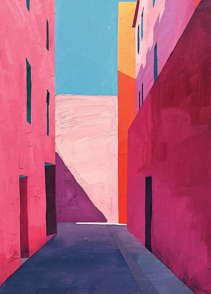 Toile d'architecture de grèce contemporaine, esthétique abstraite rose, peinture sur toile, affiche