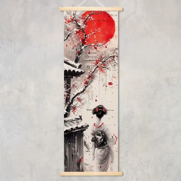 Affiche murale japonaise en bois, peinture sur rouleau, thème kimono féminin, art à l'encre, cadre e