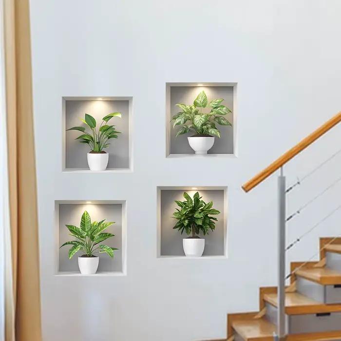 Nouvelles plantes vertes créatives plantes en pot Style moderne autocollants chambre salon salle de