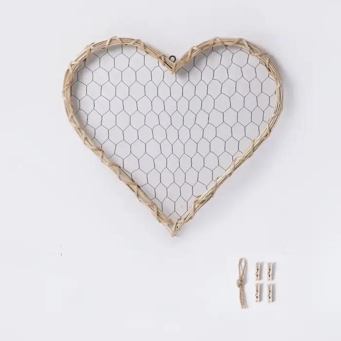 Cadre photo rustique en forme de cœur, romantique, suspendu, fait main, support de cartes photo natu