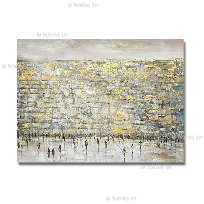 Grande toile d'art de luxe, Décoration intérieure d'art juif, Peinture à l'huile originale sur toile