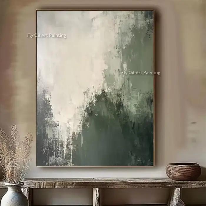 Peinture à l'huile épaisse abstraite peinte à la main, Design spécial, vert Beige, pour décor de cha