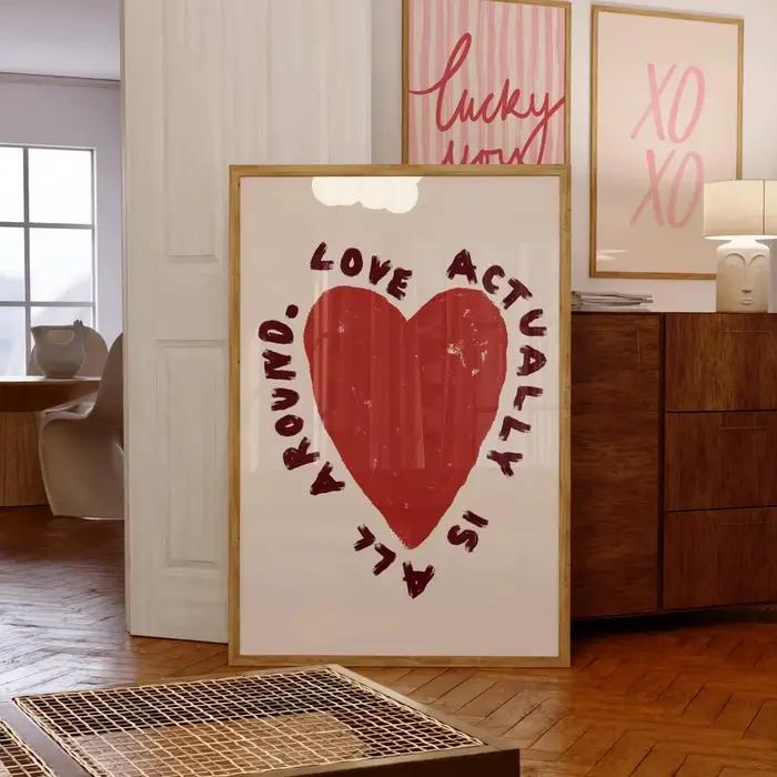 Affiche imprimée sur toile avec citation d'amour "Love Actuellement Around", imprimés d'art esthétiq