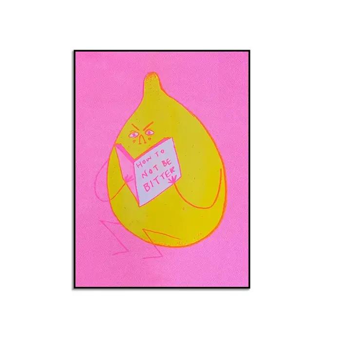 Affiche et impression de livre, comment ne soyez pas amer, fruits mignons, citron, peinture sur toil