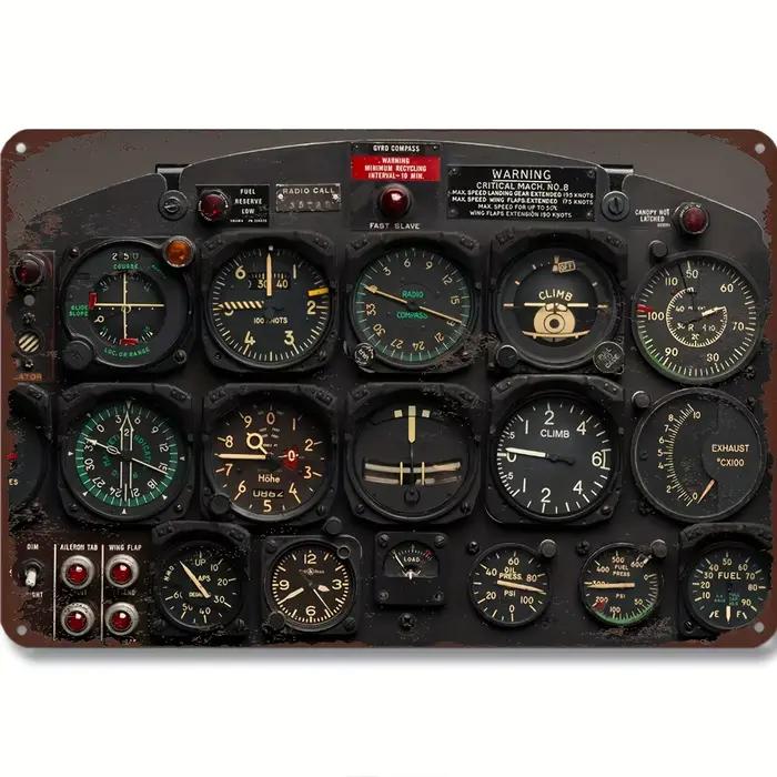 Panneau en aluminium pour tableau de bord d'aviation rétro 2D plat 12x8 pouces, décor industriel rus