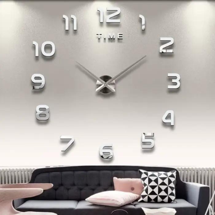 Horloge Murale Grande Taille Design Moderne 2026, Horloge à Quartz 3D DIY, Autocollants Miroir Acryl