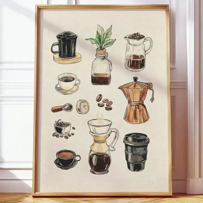 Tableau de café rétro sans cadre/encadrement, toile rustique, affiche imprimée, chariot de Bar pour