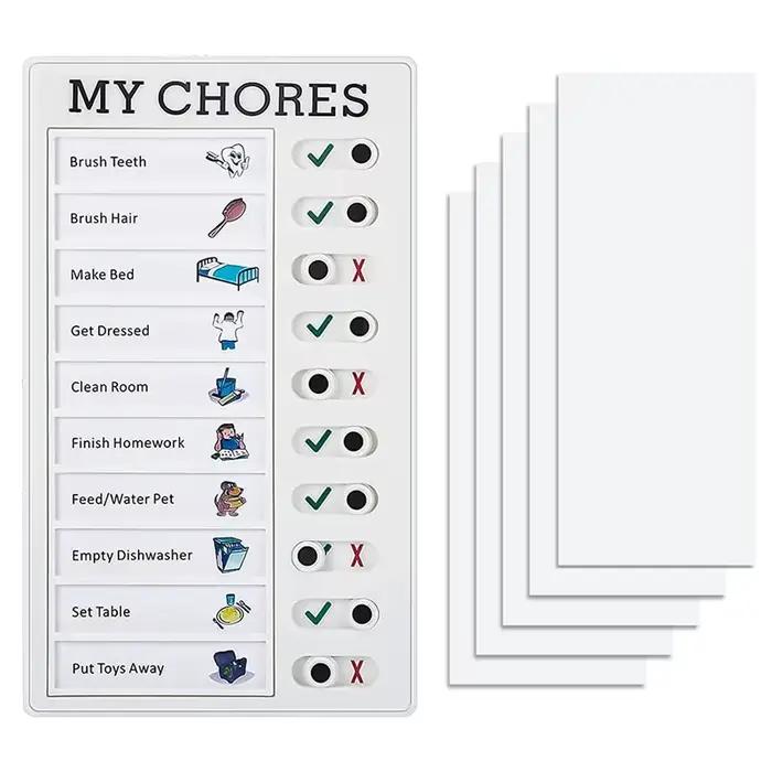 1 tableau des tâches pour enfants avec 5 cartes vierges, tableau de liste de contrôle en plastique a