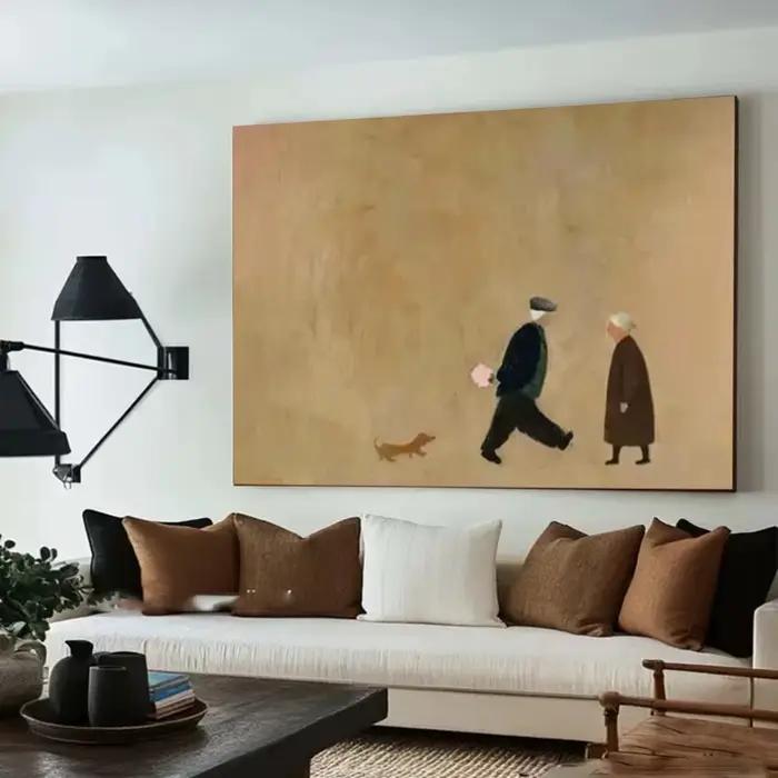 Peinture à l'huile abstraite artisanale de grande taille sur toile, style Wabi Sabi, abricot, pour d