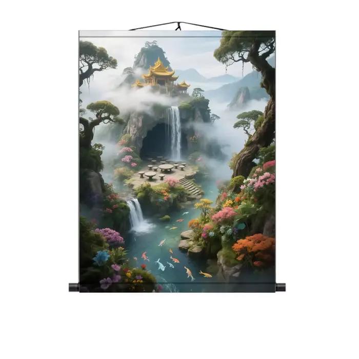 Peinture de paysage, mur de fond de couloir de salon, peinture en rouleau de soie, décor de pièce es