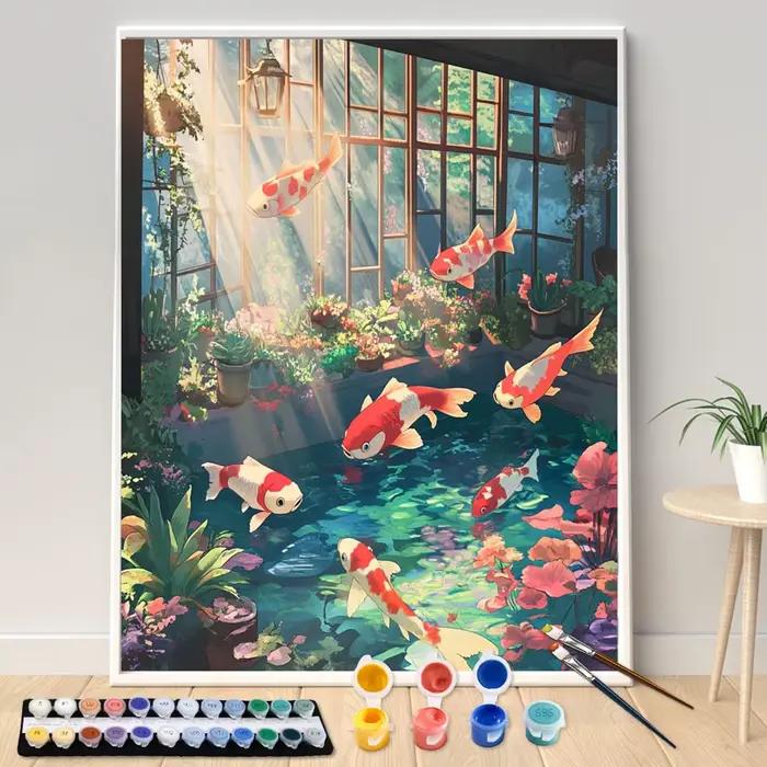 Peinture par numéros 40x50cm, kits maison en verre Sunshine, image de carpes koï à peindre par numér