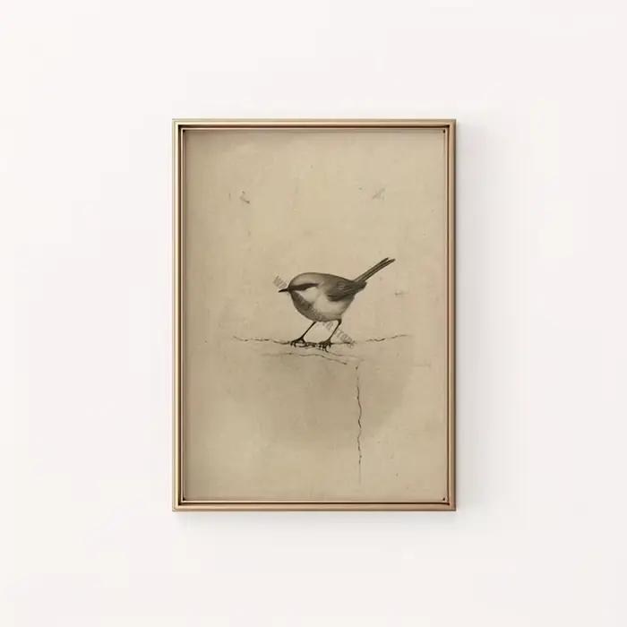 Affiche d'art d'oiseau Vintage imprimée, croquis d'oiseau Antique, toile d'art mural, peinture d'ois