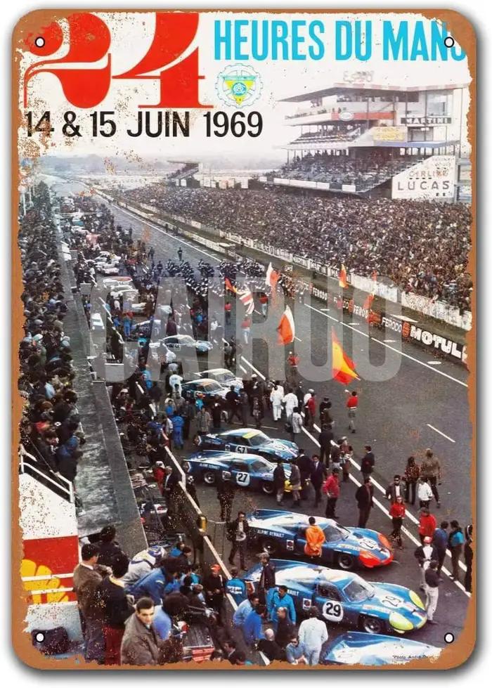 Plaque en métal pour les 24 heures du Mans 1969, plaques de voitures vintage, affiche décorative mur
