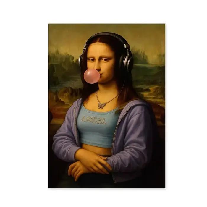 Tableau mural sur toile Mona Lisa avec lunettes de soleil, impression d'affiche amusante vintage Pop