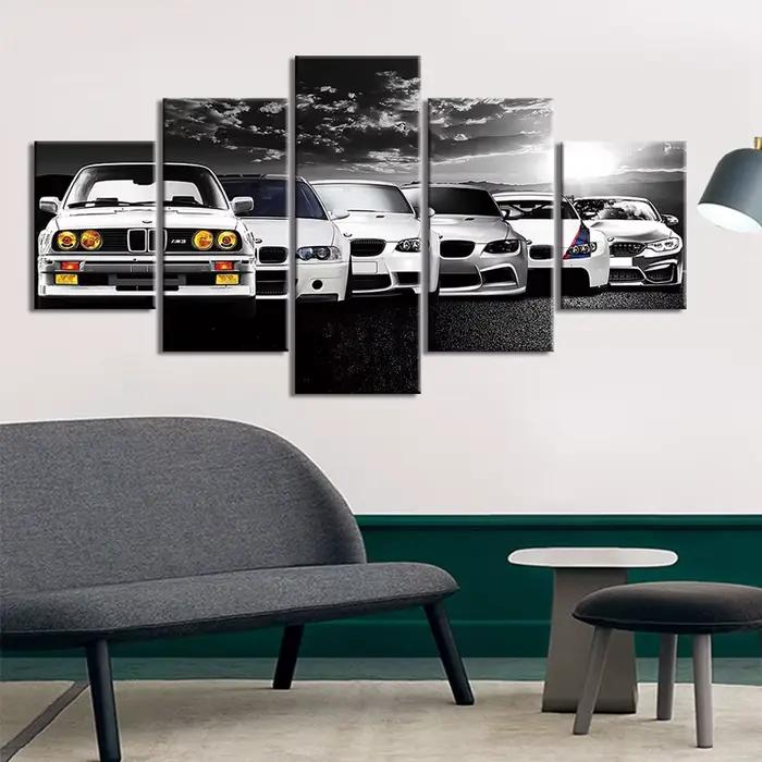 Affiche murale en toile, 5 pièces, décor de voiture rétro abstrait, peinture, image de salon, papier