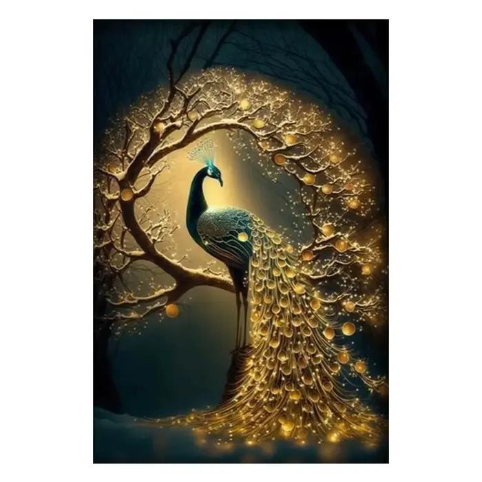 Peinture sur toile d'arbre de paon doré, affiche d'art de luxe abstraite et impression moderne, déco