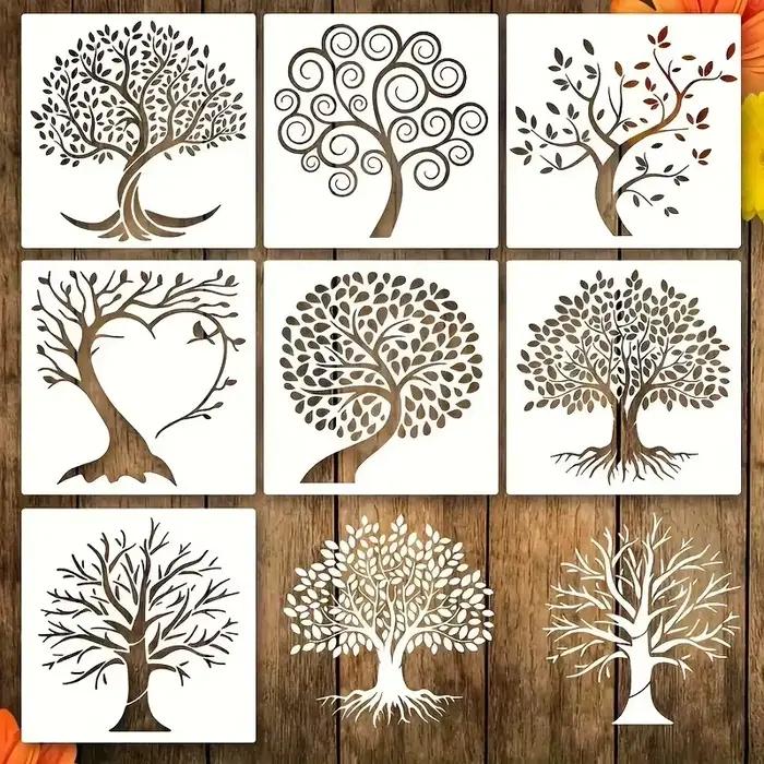 Lot de 7 pochoirs arbre de vie, modèles de peinture d'arbre de sagesse, pochoirs artisanaux en plast