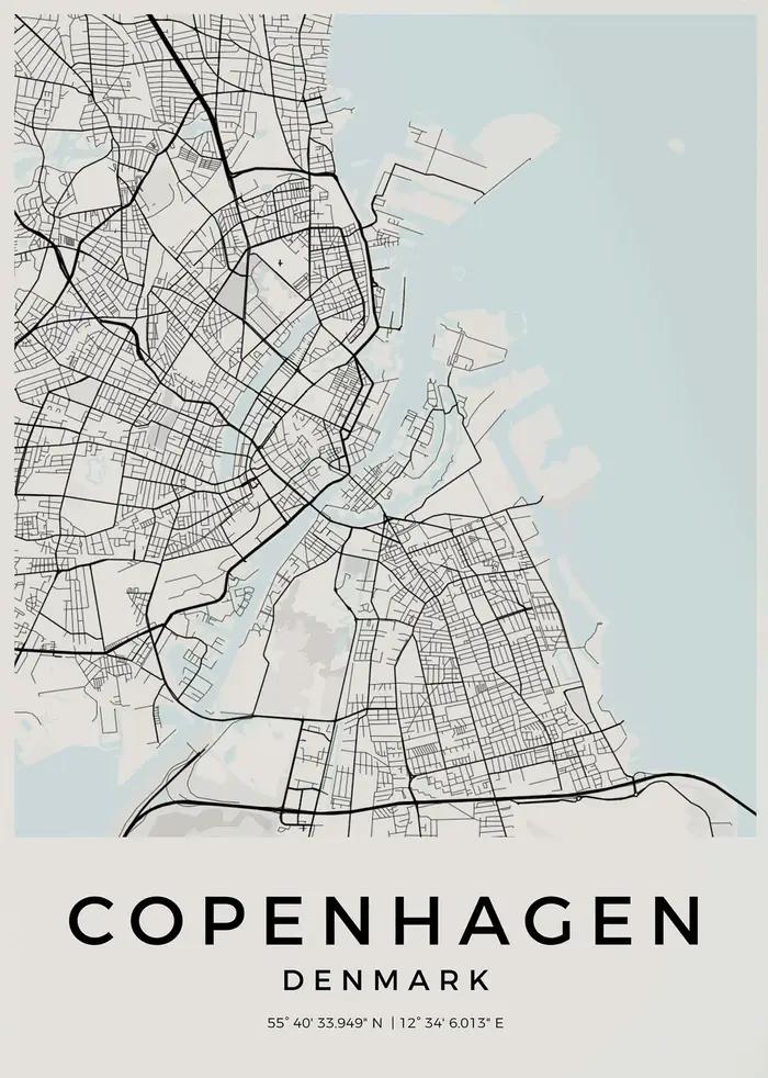 Affiche Carte de Ville Paris Copenhague Paros Santorini Mykonos, Tableau sur Toile, Art Mural à Lign