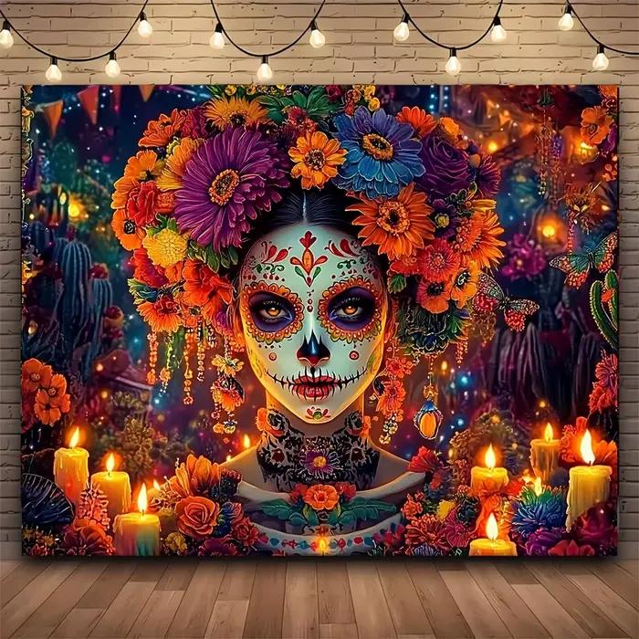 1 décoration murale colorée du jour des morts, adaptée aux arrière-plans de fête de vacances mexicai
