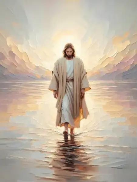 Affiche d'art imprimée de Religion chrétienne, sainte foi, jésus marchant sur l'eau, câlins de jésus