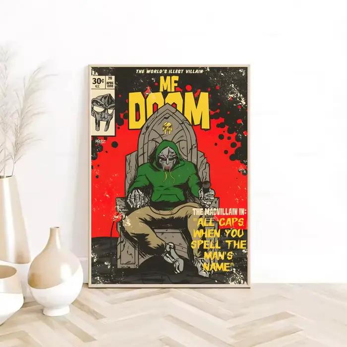 Affiche M-MF Doom Madlib, autocollant artistique auto-adhésif en papier imperméable, décoration mura