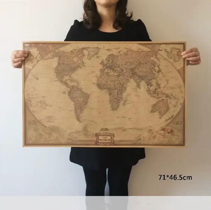 Carte du monde Vintage, décoration de voyage pour la maison, affiche Antique détaillée, tableau mura