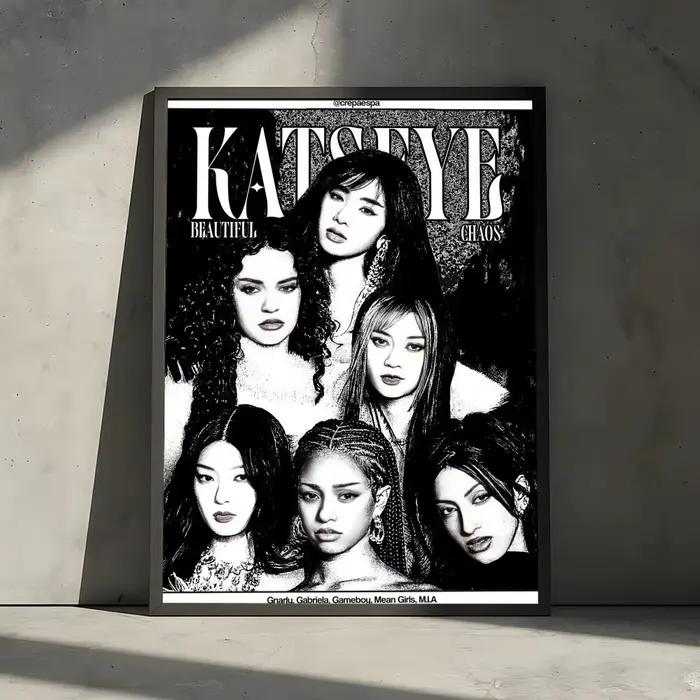 Peinture murale K-Katseye de la groupe K-Pop coréen, calligraphie sur toile de coton, affiche décora