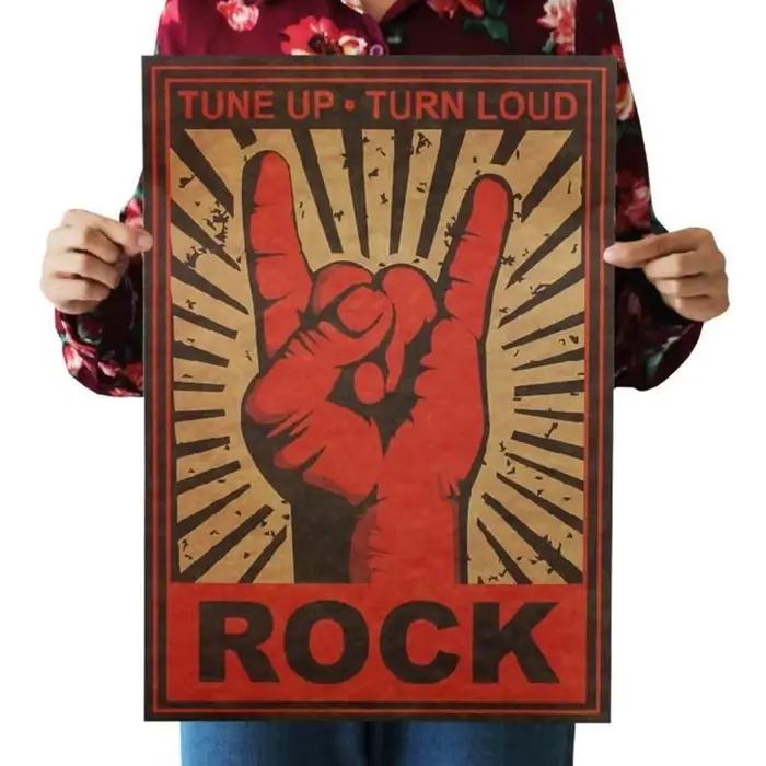 Affiche Vintage en Papier Kraft Rétro, Peinture Rock en Métal, Stickers Muraux, Gestes Rock, Décor d