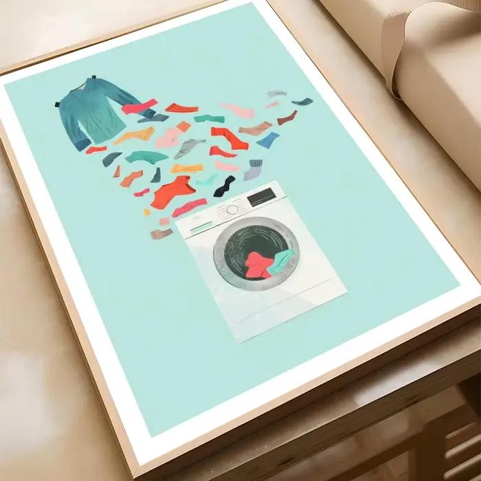 Affiche d'art pour le jour du linge, autocollant en papier imperméable, décoration murale pour café,
