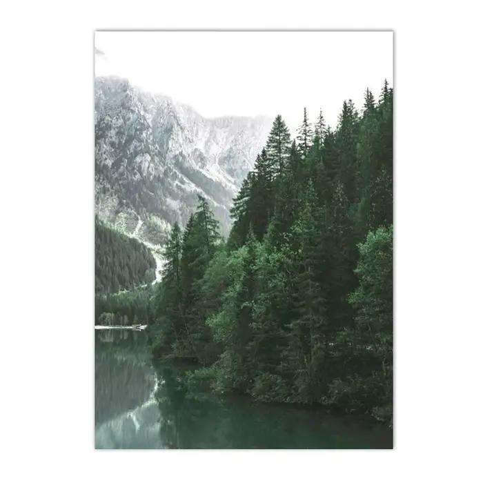 Affiches murales de paysage naturel, peinture sur toile de forêt de lac, imprimés d'art de bateau de